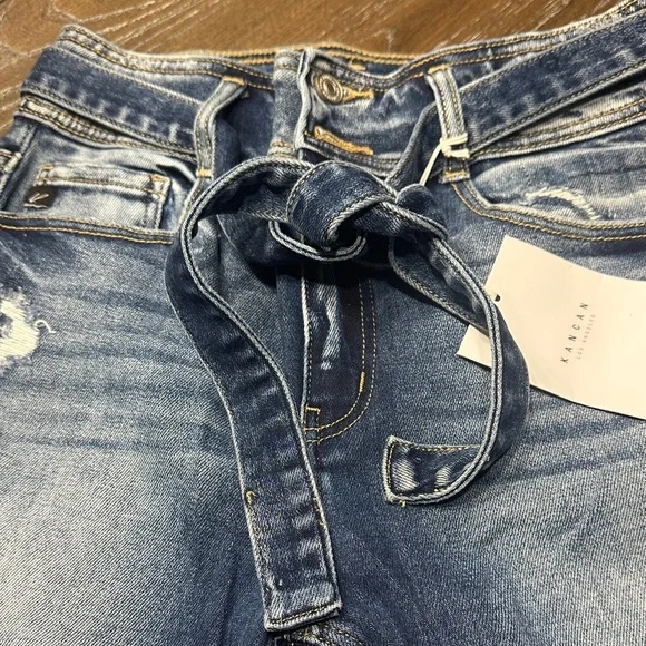KanCan Dark Blue Distressed Skinny Jeans with Tie Belt - Picture 5 of 8